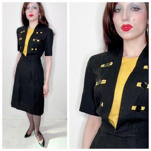 Vintage 50-60s Career Button Day Wiggle Dress Large MCM MOD VLV Pinup Rockabilly